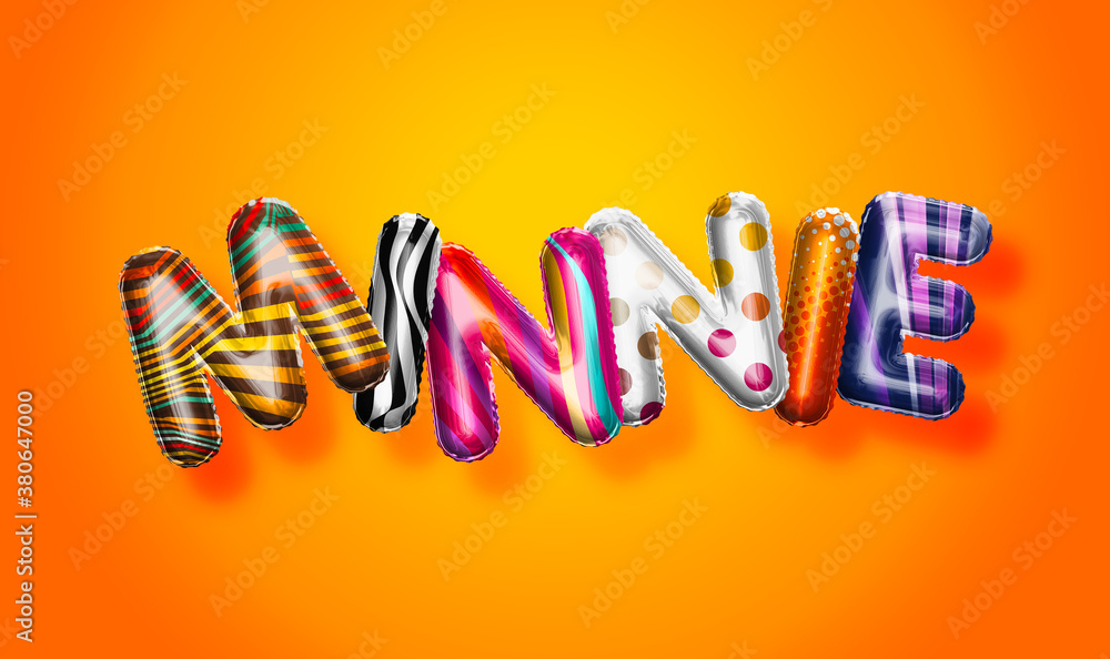 Minnie female name, colorful letter balloons background Minnie female name, colorful letter balloons background