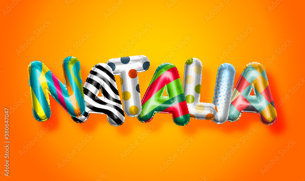 Natalia female name, colorful letter balloons background Natalia female name, colorful letter balloons background