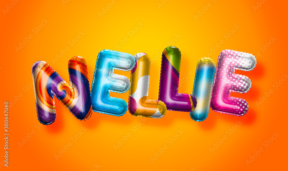 Nellie female name, colorful letter balloons background Nellie female name, colorful letter balloons background