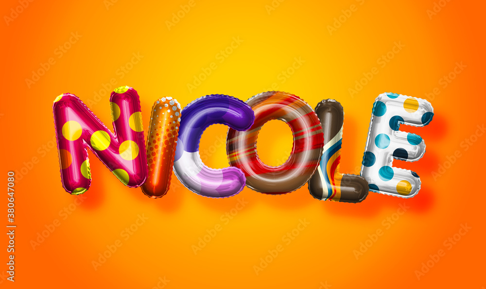 Nicole female name, colorful letter balloons background Nicole female name, colorful letter balloons background