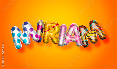 Miriam female name, colorful letter balloons background photo