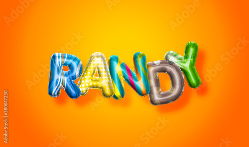 Randy male name, colorful letter balloons background