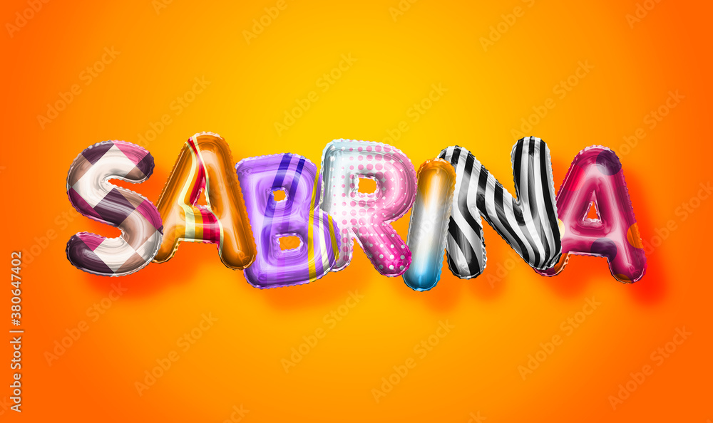 Sabrina female name, colorful letter balloons background Sabrina female name, colorful letter balloons background