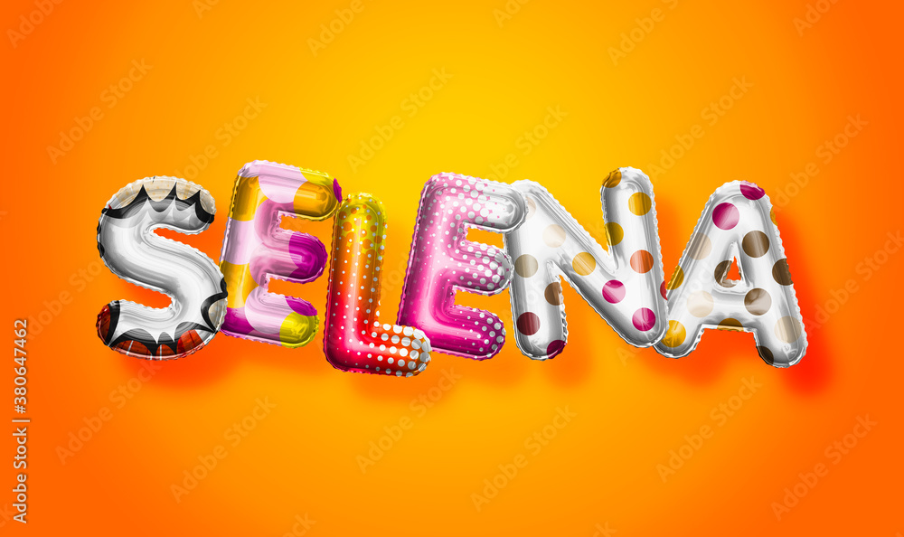 Selena female name, colorful letter balloons background