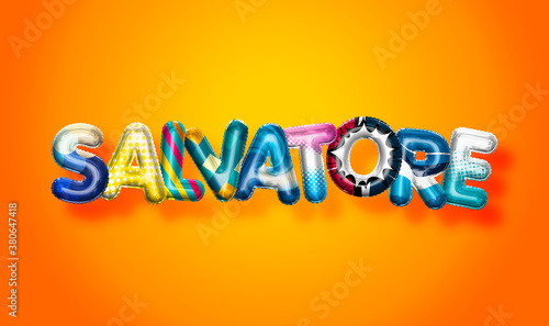 Salvatore male name  colorful letter balloons background