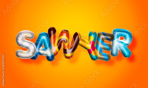 Tableau sur toile Sawyer male name, colorful letter balloons background