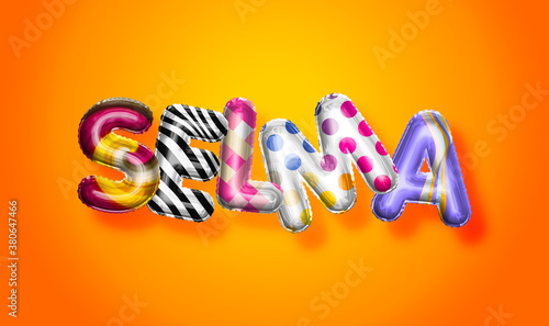 Selma female name, colorful letter balloons background photo