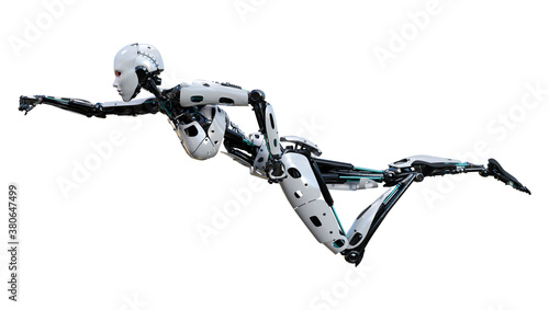 3D Rendering Female Robot on White