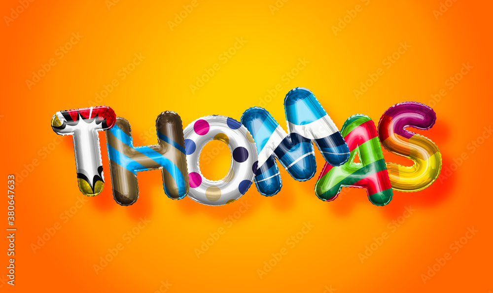 Thomas male name, colorful letter balloons background Thomas male name, colorful letter balloons background