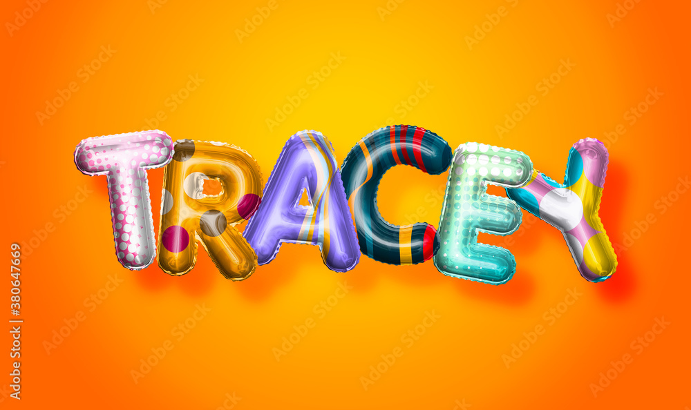 Tracey female name, colorful letter balloons background Tracey female name, colorful letter balloons background