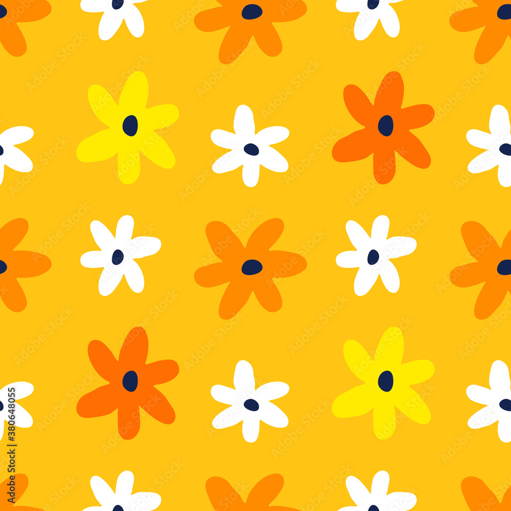 Vector seamless pattern with beautiful simple flower on yellow color background. Vector seamless pattern with beautiful simple flower on yellow color background.