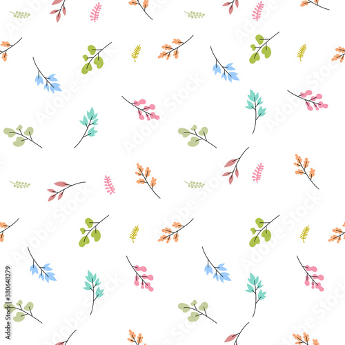 Vector floral seamless pattern with beautiful twig of plant with color leaves on white background.