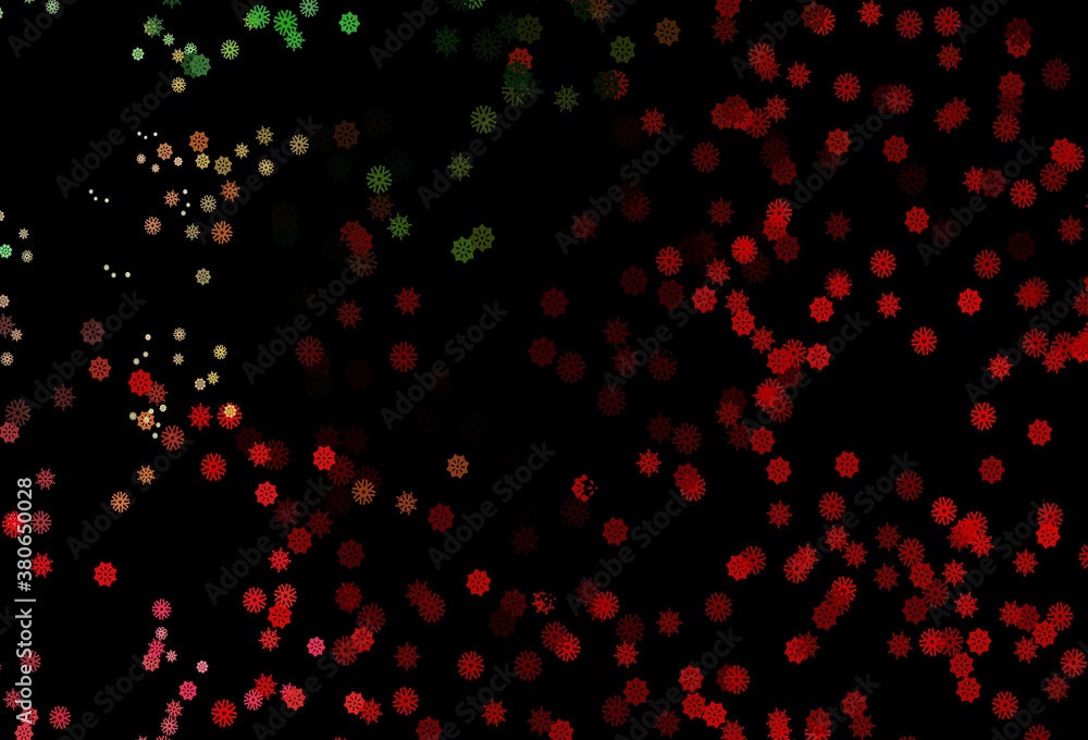 Dark Green, Red vector layout with bright snowflakes.