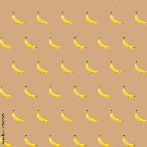 Repeating banana flat lay pattern. Vector illustration.