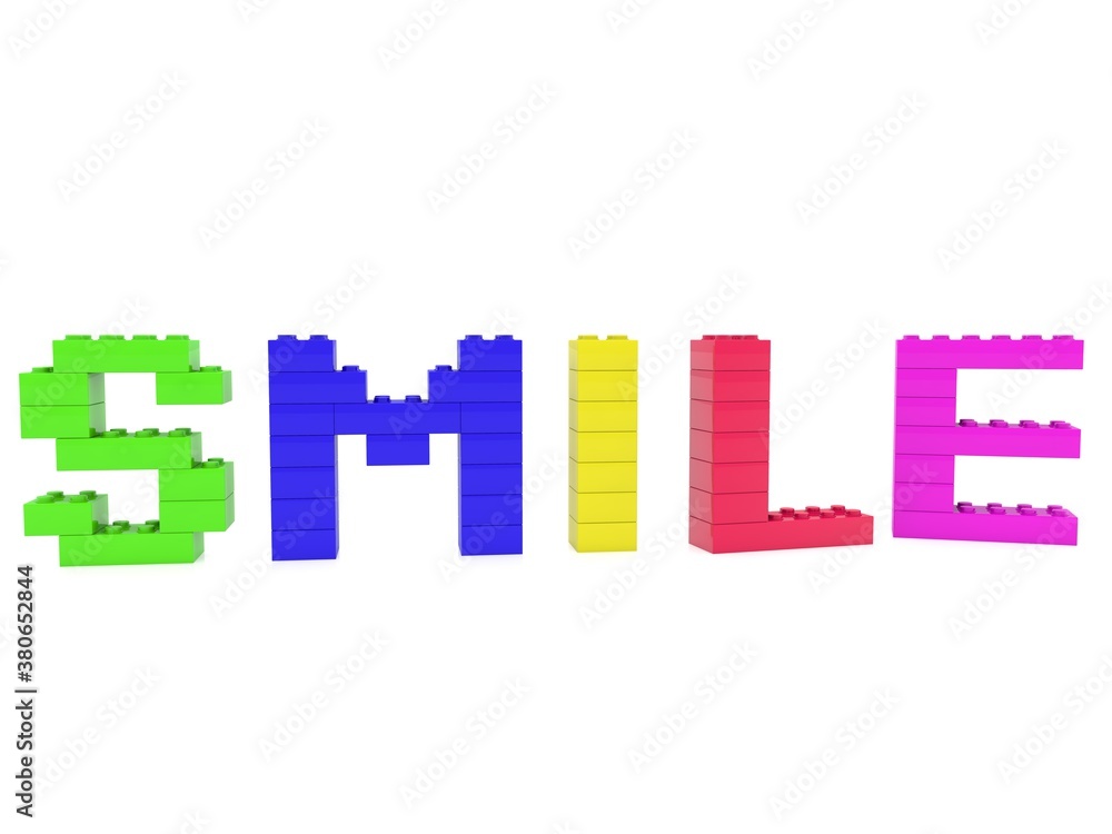 SMILE concept from colored toy bricks to white