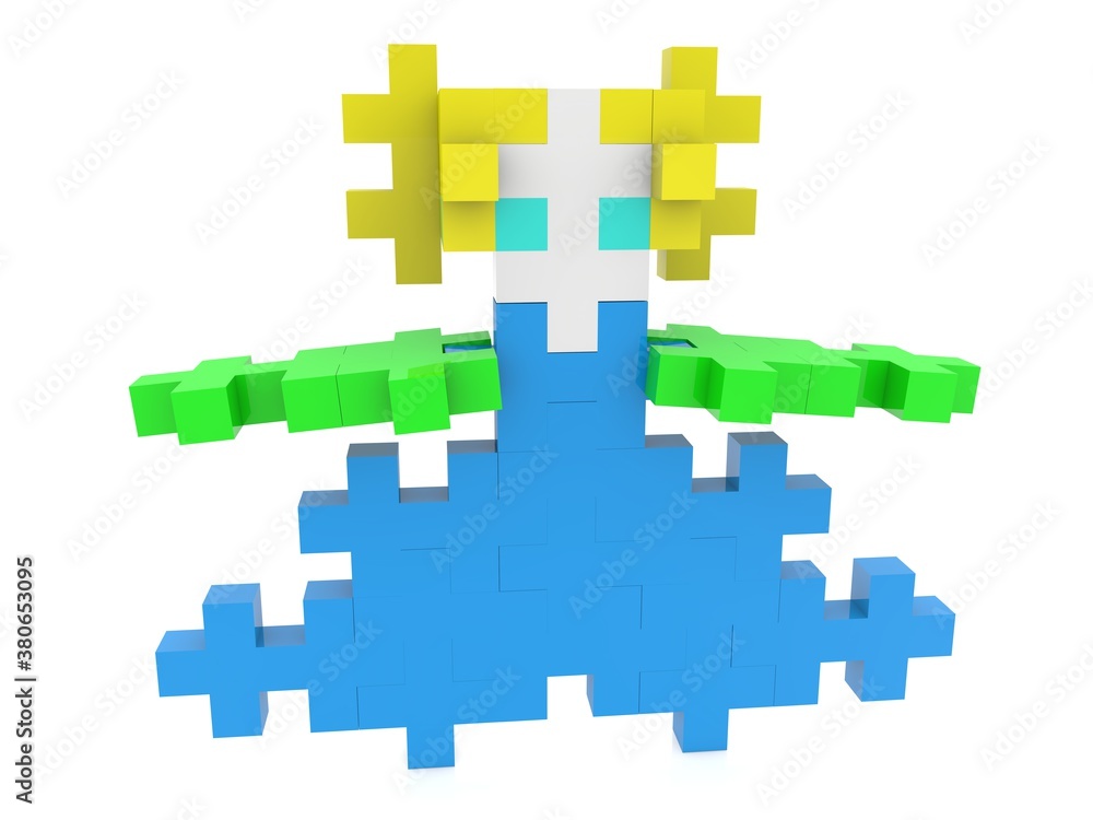 Girl figure from colored puzzle pieces on white Girl figure from colored puzzle pieces on white