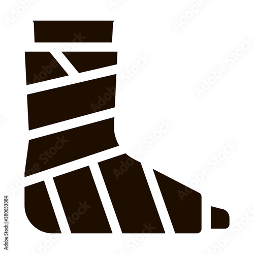 Leg Foot Gipsum Bandage Orthopedic glyph icon . Orthopedic And Trauma Rehabilitation, Belt And Walkers Pictogram. Medical Rehab Goods Monochrome Illustration