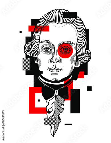 Crazy red style. Wolfgang Amadeus Mozart.  photo