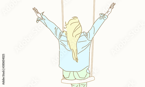Women feeling free with swing in nature, Freedom concept, Simple flat illustration