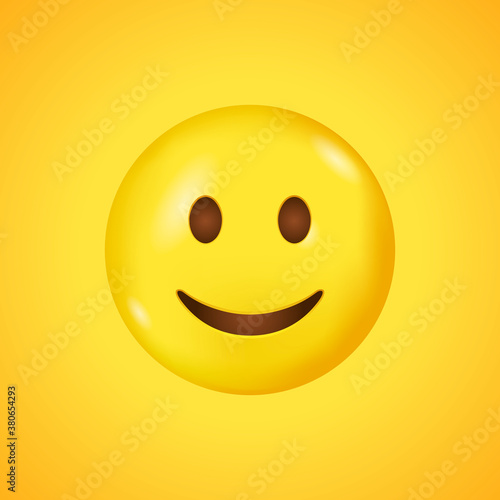 Smiling face. Smile vector emoji. Happy emoticon. Cute emoticon isolated on yellow background. Big smile in 3D. Vector.