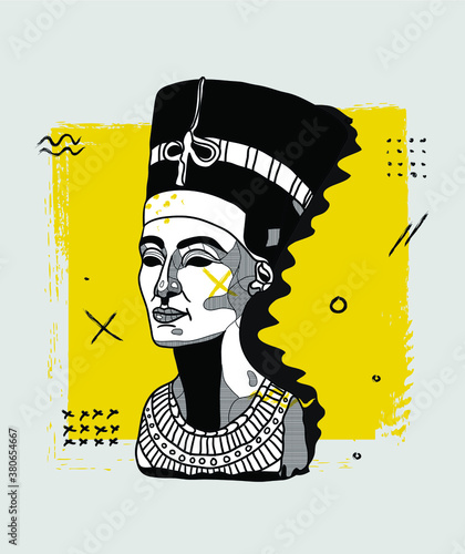 Creative geometric yellow style. Nefertiti.