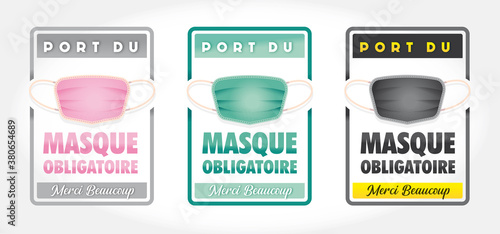 Port du Masque Obligatoire - FRANÇAIS - 3 SIGN / SINAL A4 - VECTEUR - JPEG - PNG - IMPRIMABLE