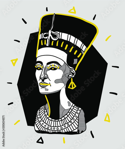 Creative geometric yellow style. Nefertiti.