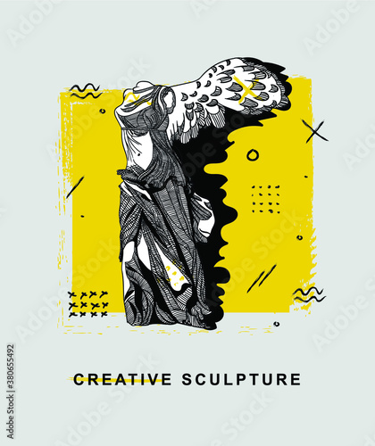 Creative geometric yellow style. Nika Of Samothrace.