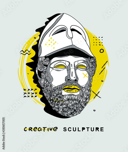 Creative geometric yellow style. Pericles with the Corinthian Helmet.