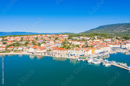 Aerial view of beautiful town of Cres on the island of Cres, Adriatic sea in Croatia