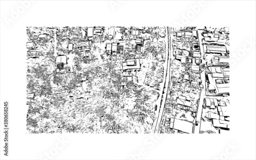 Building view with landmark of Battambang is a city on the Sangkae River in northwestern Cambodia. Hand drawn sketch illustration in vector. photo