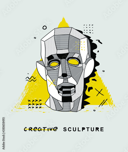 Creative geometric yellow style. Plane head based on Houdon's L'Ecorche.