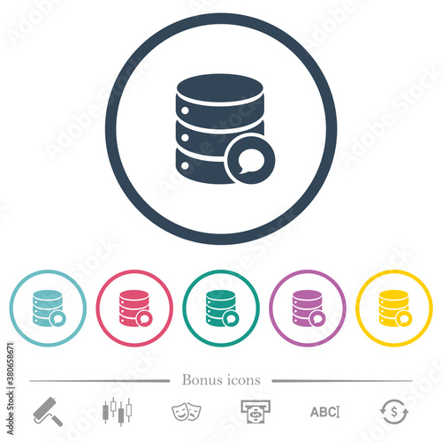 Database messages flat color icons in round outlines