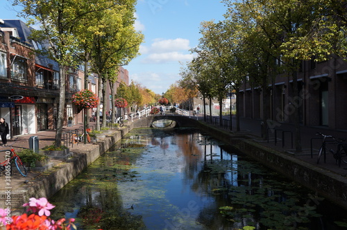 Idyllic view of the canal in old town of Delft