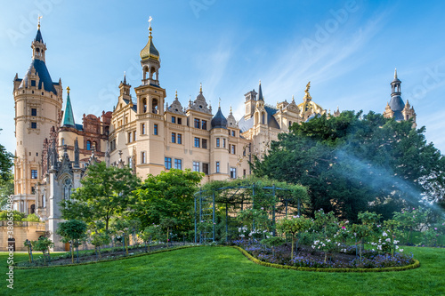 Beautiful fairytale castle in Schwerin on a summer day