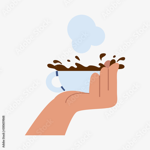 Hand Holding cup of coffee tea hot
