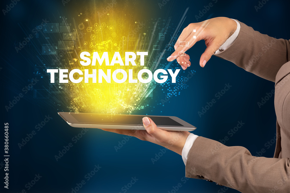 Close-up of a touchscreen with SMART TECHNOLOGY inscription, innovative technology concept Close-up of a touchscreen with SMART TECHNOLOGY inscription, innovative technology concept