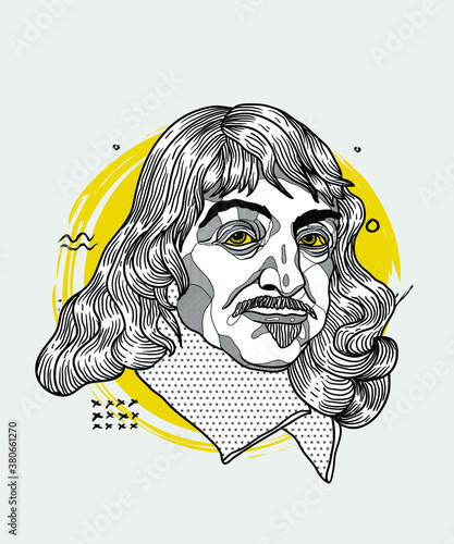 Creative geometric yellow style. Rene Descartes. 