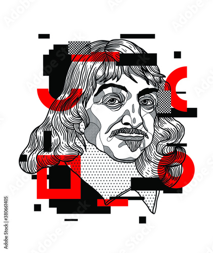 Crazy red style. Rene Descartes. Classical