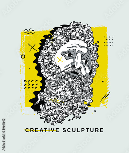 Creative geometric yellow style. Zeus. Jupiter of Versailes.