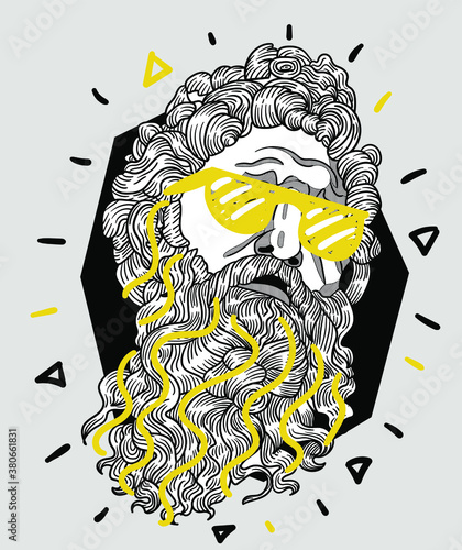 Creative geometric yellow style. Zeus. Jupiter of Versailes.