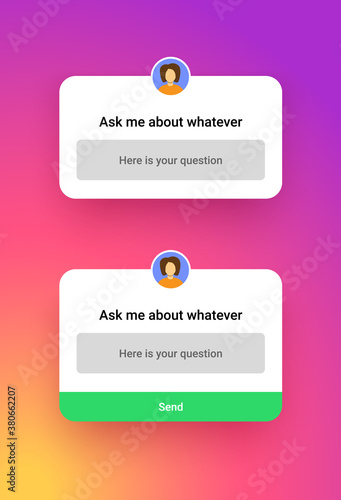 Poll template for social media, quiz mockup screen in modern gradient style. Ask question ui elements different form and options. Interface elements for mobile, vector illustration.