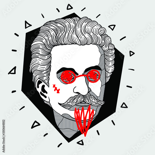 Crazy red style. Johann Baptist Strauss. Vector illustration hand drawn.
