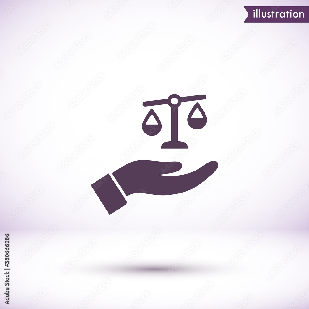 scales in his hand icon , lorem ipsum Flat design scales in his hand icon , lorem ipsum Flat design