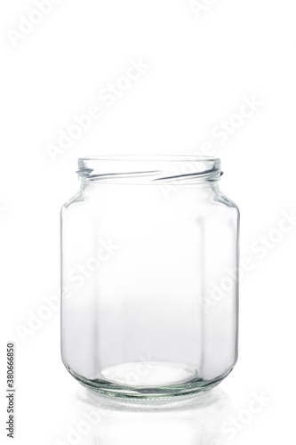 Empty glass jar isolated on white background with clipping path