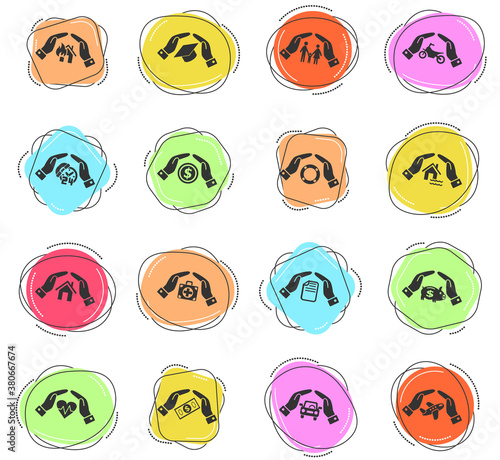 insurance hand icon set