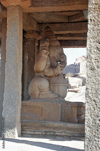 Sasivekalu Ganesha statue, Ancient architecture from the 14th century Vijayanagara empire at Hampi is a UNESCO World Heritage site. photo