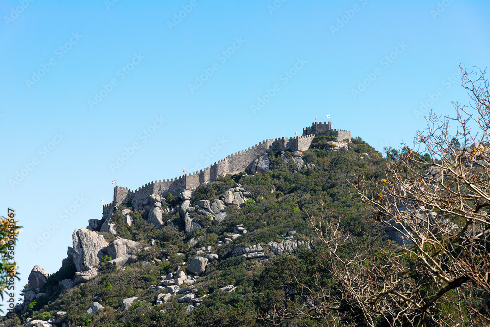 Sintra, Portugal - February 2020: castle of the Moors (Castelo dos Mouros)