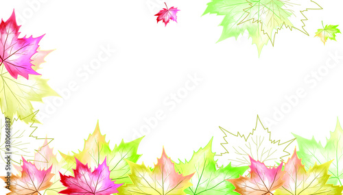 Beautiful watercolor bright autumn leaves frame with space for text.