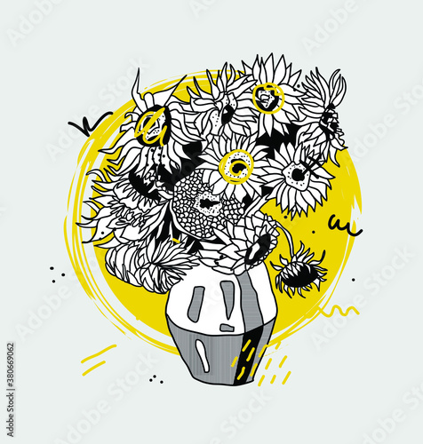 Creative geometric yellow style. Sunflowers by Vincent van Gogh.